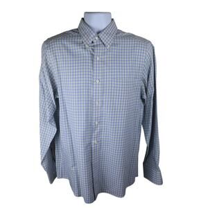 IZOD Mens XL Wrinkle Free Plaid Button Down Shirt Blue Yellow Cotton Blend